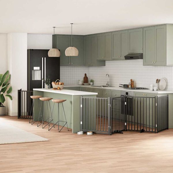 vidaXL Składana bramka dla psa, z drzwiami, 10 paneli, czarna, 800 cm