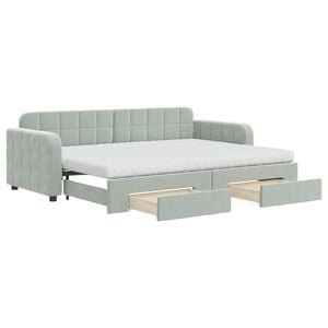 vidaXL Sofa rozsuwana z szufladami, jasnoszara, 80x200 cm, aksamit