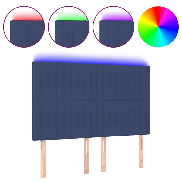 vidaXL Zagł&oacute;wek do ł&oacute;żka z LED, niebieski, 144x5x118/128 cm, tkanina
