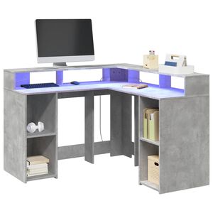 vidaXL Biurko z podświetleniem LED, betonowa szarość, 130x130x91 cm