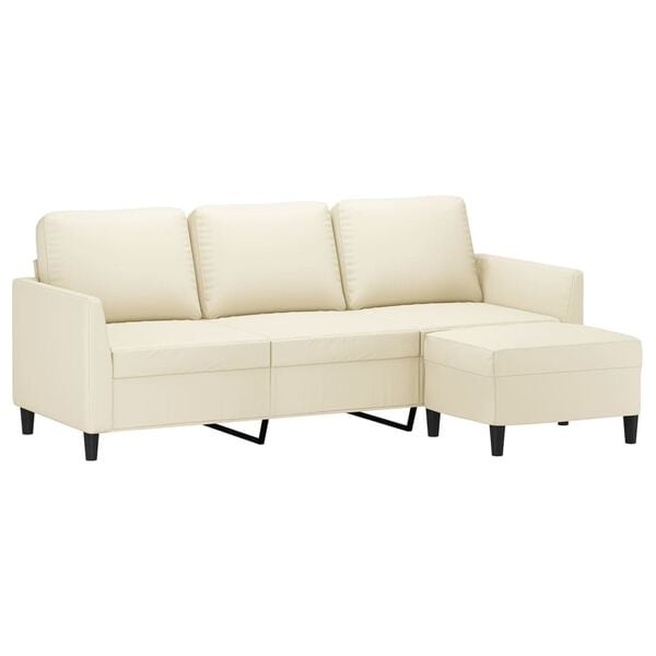 vidaXL 3-osobowa sofa z podn&oacute;żkiem, kremowa, 180 cm, sztuczna sk&oacute;ra