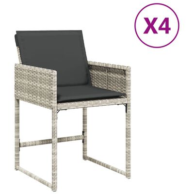 vidaXL Krzesła ogrodowe z poduszkami, 4 szt., jasnoszare, polirattan