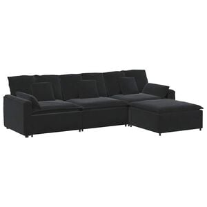 vidaXL Sofa modułowa z podn&oacute;żkiem i poduszkami, czarna