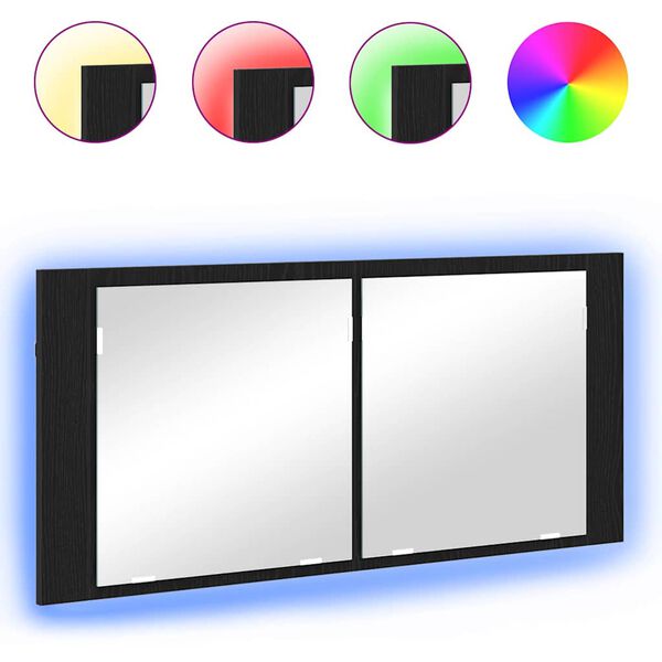 vidaXL Lustro LED w szafce z p&oacute;łką Czarny Dąb 100 x 12 x 45 cm