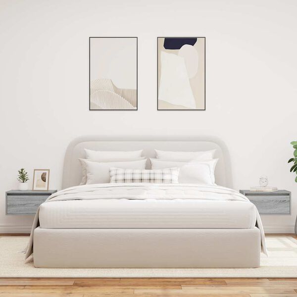 vidaXL Wiszące szafki nocne z LED, 2 szt., szary dąb sonoma