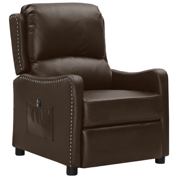 vidaXL Elektryczny fotel rozkładany, brązowy z połyskiem, ekosk&oacute;ra