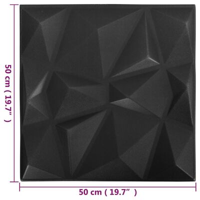 vidaXL Panele ścienne 3D, 12 szt., 50x50 cm, diamentowa czerń, 3 m²