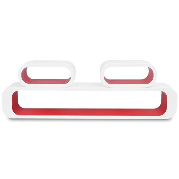 Wiszące p&oacute;łki-kostki na książki/DVD z MDF, 3 szt., biało-czerwone