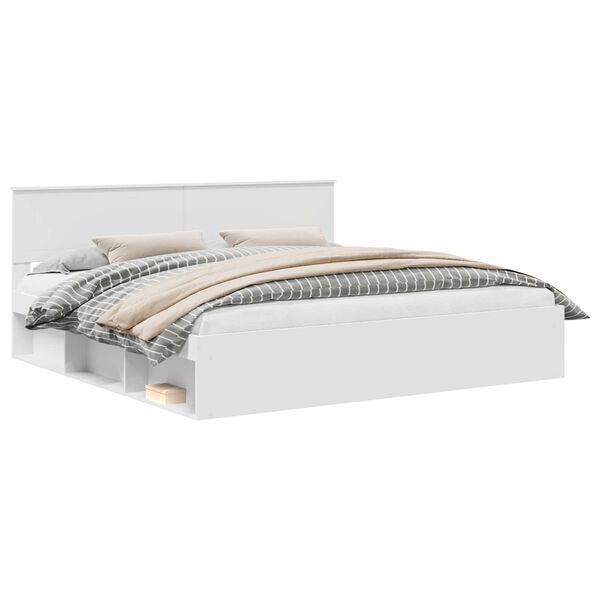 vidaXL Ramka ł&oacute;żka Z zagł&oacute;wkiem Biały 200 x 200 cm Lite drewno sosnowe