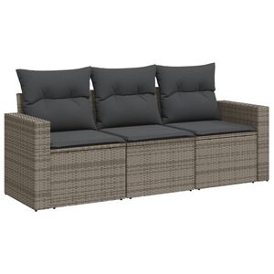 vidaXL 3-częściowa sofa do ogrodu, z poduszkami, szara, polirattanowa