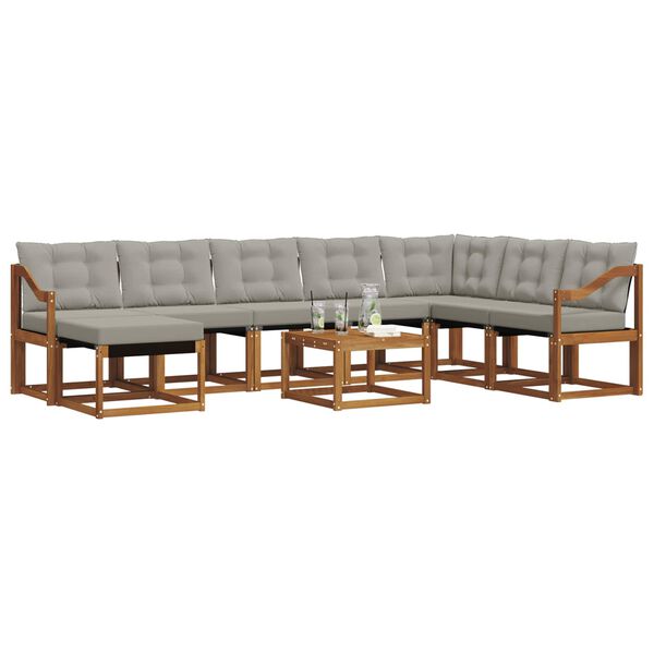 vidaXL Zestaw sof na zewnątrz z poduszką 9 pcs Naturalny i Jasny Szary
