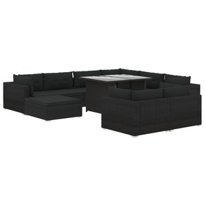 vidaXL 10-cz. zestaw mebli do ogrodu, poduszki, rattan PE, czarny