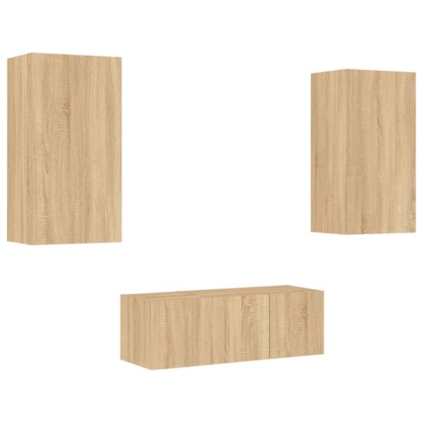 vidaXL 4-częściowy zestaw mebli TV z LED, dąb sonoma