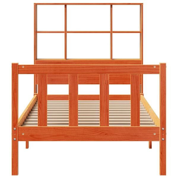 vidaXL Łóżko z regałem, bez materaca, woskowy brąz, 90x200 cm, sosnowe
