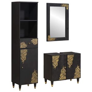 vidaXL Zestaw Szafek Łazienkowych 3 pcs Czarny Drewno z mango