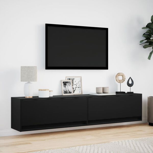 vidaXL Ścienna szafka pod TV, z LED, czarna, 180x31x38 cm