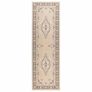 vidaXL Dywan Bieżnik FLORNES Tkany Ecru we wzory 67 x 150 cm PP 7 mm