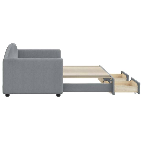 vidaXL Sofa rozsuwana z szufladami, jasnoszara, 80x200 cm, tkanina