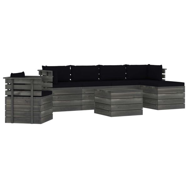 vidaXL 7-cz. zestaw wypoczynkowy z palet, z poduszkami, lita sosna