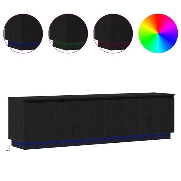 vidaXL St&oacute;ł RTV z LED Czarny dąb 180 x 38 x 49 cm