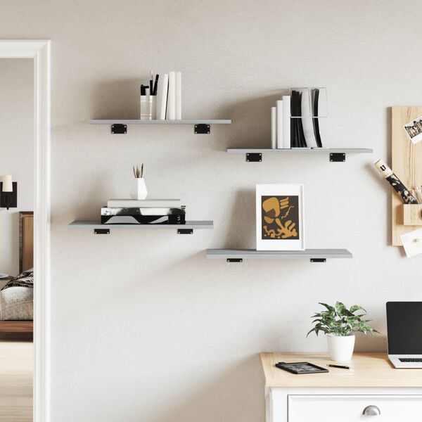 vidaXL P&oacute;łki ścienne, 4 szt., szary dąb sonoma, 60x30x1,5 cm