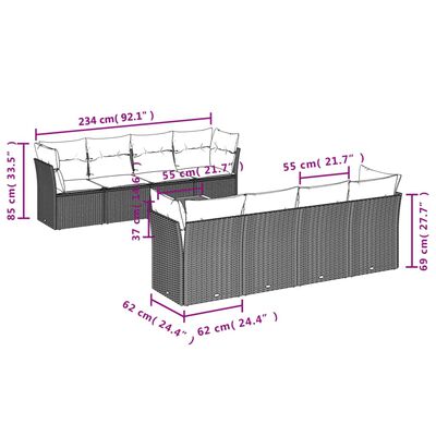 vidaXL 9-cz. zestaw mebli ogrodowych z poduszkami, beżowy, polirattan