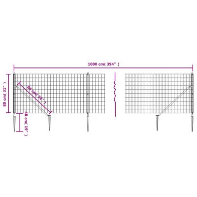 vidaXL Ogrodzenie z siatki, z kotwami, antracytowe, 0,8x10 m