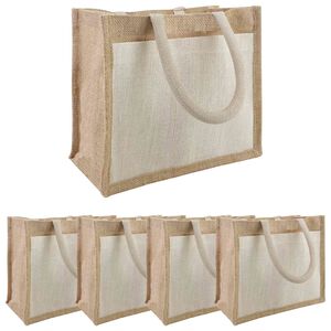 vidaXL Torebki Jutowe z Kieszonką 5 Naturalne i białe 26 x 22 x 14 cm