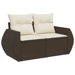 vidaXL Sofa ogrodowa z poduszkami, 2-osobowa, brązowa, polirattan