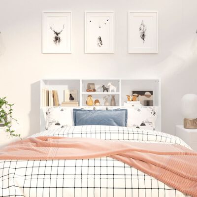 vidaXL Wezgłowie łóżka z półkami, biel z połyskiem, 120x19x103,5 cm