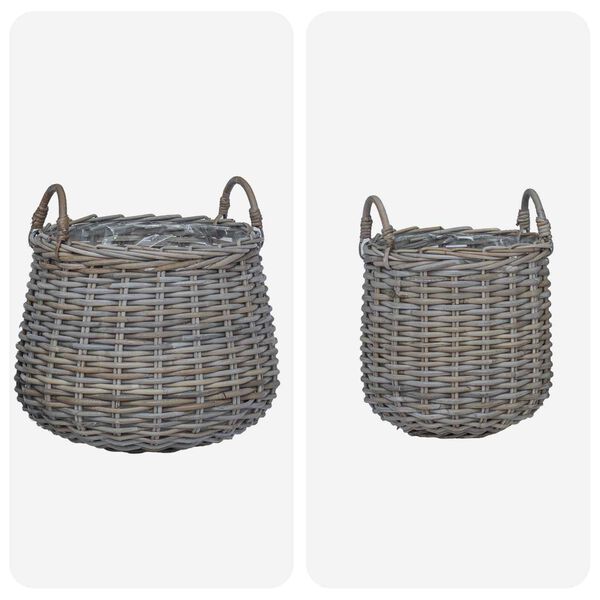 vidaXL Kosz na rośliny z przechowywaniem 2 pcs Szary Rattan Lacak
