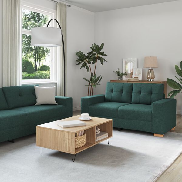 vidaXL Sofa 3 pcs Ciemna zieleń Tkanina lniana