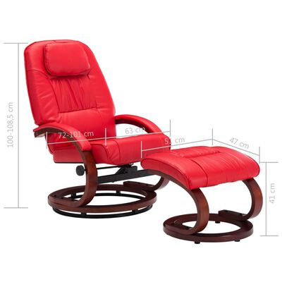 vidaXL Rozkładany fotel z podnóżkiem, czerwony, sztuczna skóra