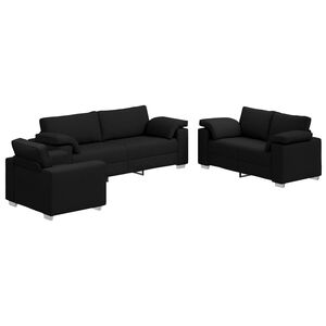 vidaXL Sofa 3 pcs Czarny Tkanina lniana