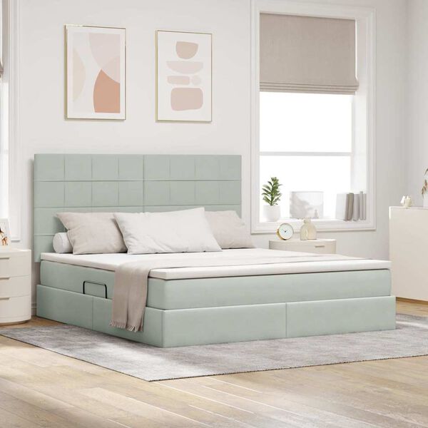 vidaXL Ł&oacute;żko z miejscem na przechowywanie i materacem Jasnoszary