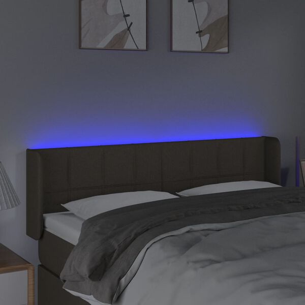 vidaXL Zagł&oacute;wek do ł&oacute;żka z LED, taupe, 147x16x78/88 cm, tkanina
