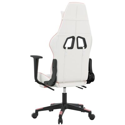 vidaXL Fotel gamingowy z podnóżkiem, biało-różowy, sztuczna skóra