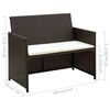vidaXL 2-osobowa sofa ogrodowa z poduszkami, polirattan, brązowa
