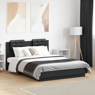 vidaXL Rama łóżka z wezgłowiem i LED, czarna, 140x190 cm