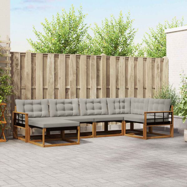 vidaXL Zestaw sof na zewnątrz z poduszką 6 pcs Naturalny i Jasny Szary