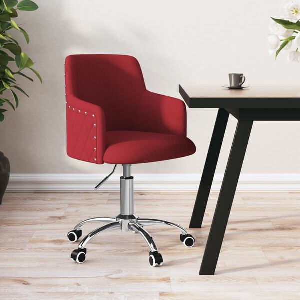 vidaXL Obrotowe krzesło stołowe, winna czerwień, obite tkaniną