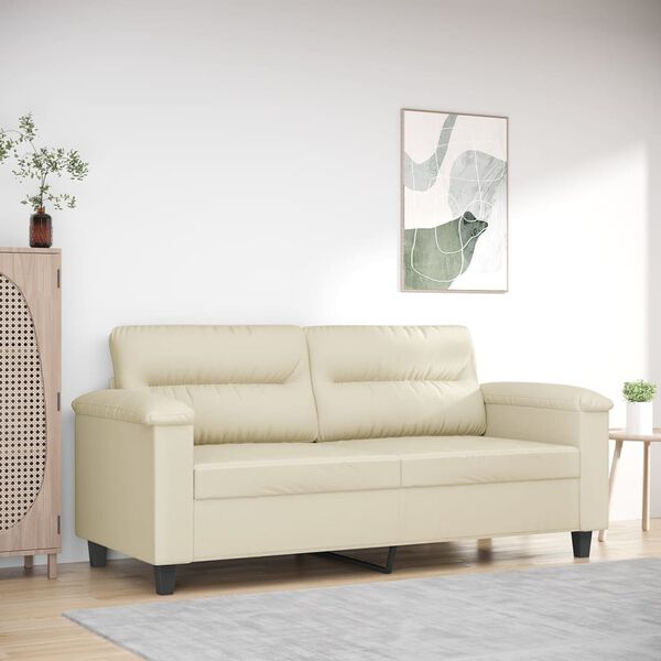 vidaXL 2-osobowa sofa, kremowy, 140 cm, sztuczna sk&oacute;ra