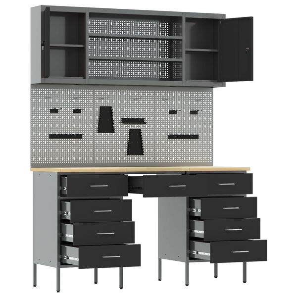 vidaXL Szafka robocza z szufladą 7 pcs Czarny 150 x 55 x 200 cm