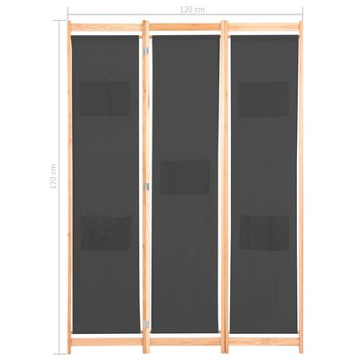 vidaXL Parawan 3-panelowy, szary, 120x170x4 cm, tkanina