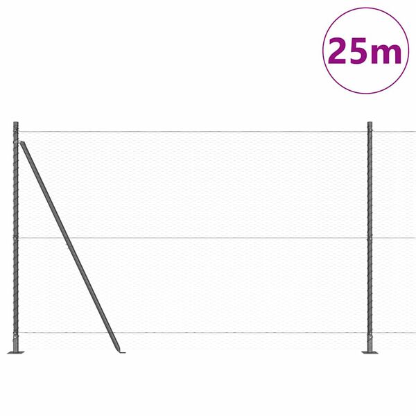 vidaXL Słupek ogrodzeniowy. Szary 25 x 1,6 m (25 mm siatka) Stal i PVC