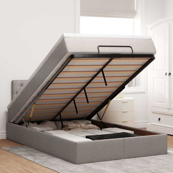 vidaXL Ł&oacute;żko otomana z materacem i LED, taupe, 120x190cm, tkanina