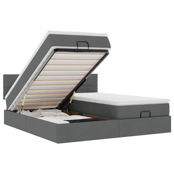 vidaXL Rama łóżka otomana z materacami, szara, 200x200 cm, tkanina