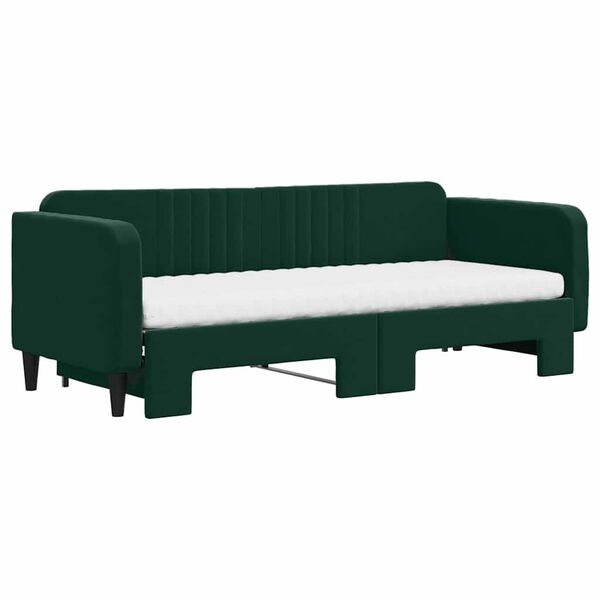 vidaXL Sofa rozsuwana z materacami, ciemnozielona, 80x200 cm, aksamit