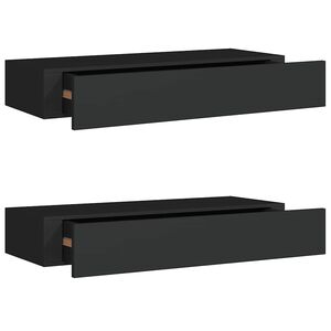 vidaXL P&oacute;łki ścienne z szufladą, 2 szt., czarne, 60x23,5x10 cm, MDF