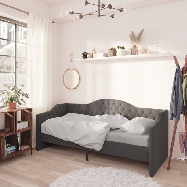 vidaXL Ł&oacute;żko dzienne z materacem i USB, ciemnoszara tkanina, 90x200 cm